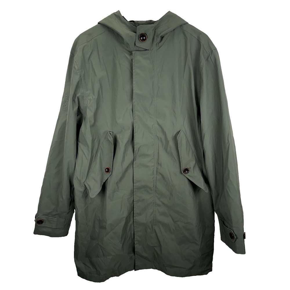 Pretty Green Mens Army Green Hooded Whiteley Rain Parka Jacket Size L Pockets